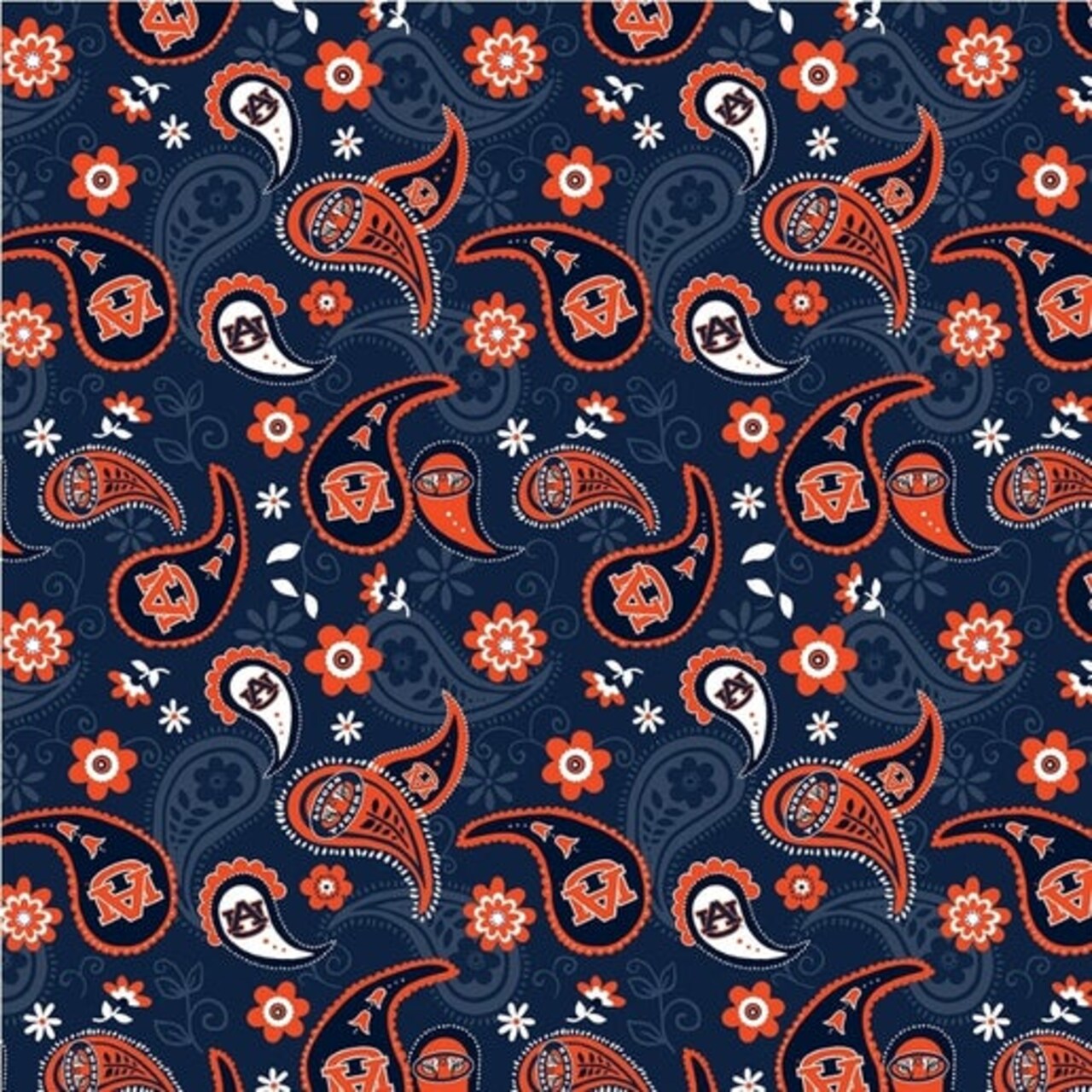 Licensed NCAA Auburn University Paisley AU-1200 Cotton Fabric by the Yard